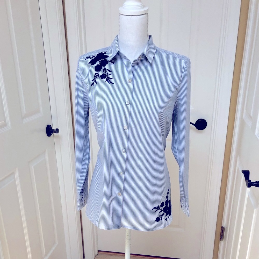 NWOT - J Jill  Striped & Embroidered Blouse